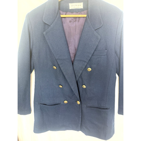Vintage Dumas Womens Navy Wool Doublebreasted Blazer Size 10 Gold Buttons USA - Picture 4 of 13